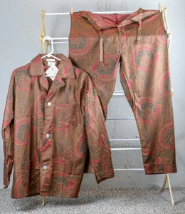 1970s NOS Neiman-Marcus Paisley Pajamas Tags On Pima Cotton Large Made in USA - Picture 1 of 8