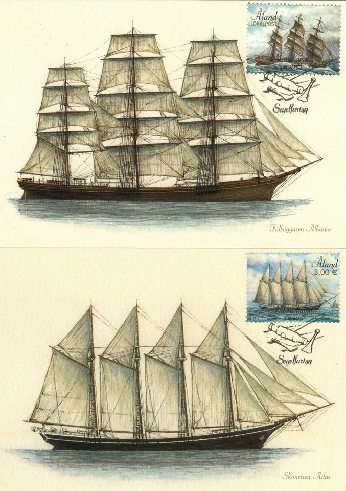 Schooner Atlas Full Frigged Albania Sailing Ships Aland Finland 2 Maxi FDC 2018 - Image 1 of 1