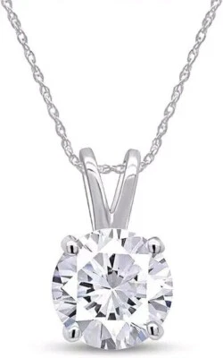 G/VS 1.50 Ct Lab Created Grown Diamond Pendant Necklace Solid 18K White Gold - Image 1 of 4
