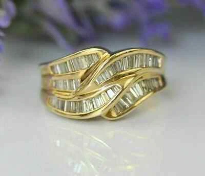 2Ct Lab Created Diamond Engagement Twisted Lines Ring 14K Yellow Gold Plated - Image 1 of 3