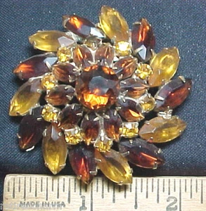 ❤VINTAGE 2" Bernstein & Citrin Strass Floral Blume Anstecknadel Brosche Anstecknadel Retro Chic❤ - Bild 1 von 1