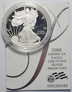 Silver Proof U.S. Mint 2008 American Silver Eagle Dollar Coin - Picture 1 of 2