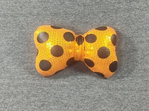 Sequin Hair Bow Stuffed Orange Black Polka Dots - Picture 1 of 5