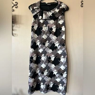 Muse Sleeveless Black & Grey Geometric Check Retro Sheath Dress Size 8 - Image 1 of 4