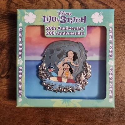 Lilo & Stitch 20th Anniversary Mini Jumbo Pin New in Box Limited Edition Surfing - Image 1 of 4