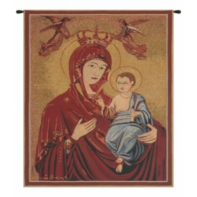 Madonna and Child Angels Icon European Woven Tapestry Wall Hanging - Image 1 of 4