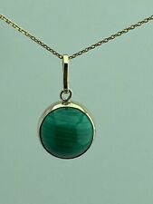 9ct gold Malachite pendant, solid 9ct gold, round natural green gemstone