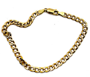 IEJ 14k Yellow & White Solid Gold 4.5 mm Curb Cuban Link Chain Bracelet 8"in