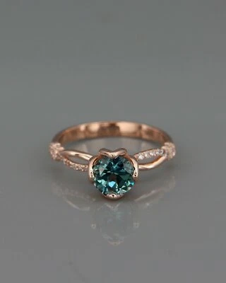 Anillo solitario banda dividida topacio azul Londres creado en laboratorio de 1,25 quilates enchapado en oro rosa Foto 1 de 4