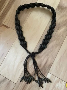 Tie Belt Brown Cotton Cord and Wood Bead Macrame Belt Tasseled 32" plus - Picture 1 of 5