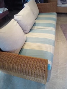 Marktex Sofa Rattan blau-beige, gebraucht, Breite 2,25m - Bild 1 von 4