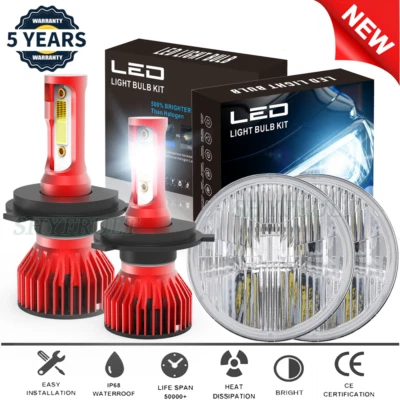 7" inch Round LED Projector Hi/Lo Beam Headlights Kit For Volkswagen Fox 89-1991 - Image 1 of 4