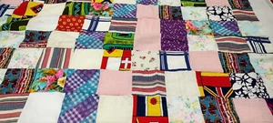 1970s Hand made quilt fabric 2 yards + Vtg Barkcloth Psychedelic Easter Colors - Picture 1 of 24