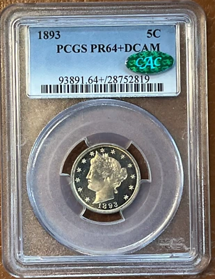 1893 Proof Liberty V Nickel 5C PCGS & CAC PR64+ DCAM - DEEP CAMEO, PLUS, Sticker - Image 1 of 4