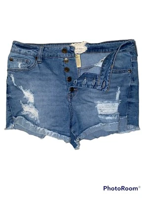 Pantalones Cortos ALTAR’D STATE Para Mujer Talla 29/9 Azul Desgastado Deshilachado Tiro Alto Botón Foto 1 de 4