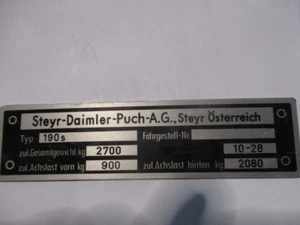 Typenschild Steyer Puch 190s Schild id-plate S48 - Picture 1 of 1
