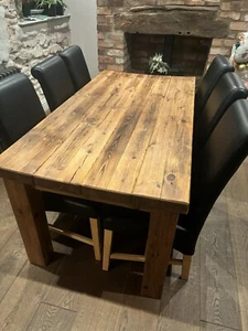 6 - 8 Seater Wood Dining Table With 6 Chairs - Picture 1 of 21