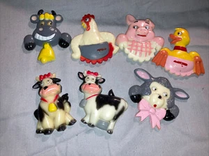 Vintage Lot Refrigerator Magnets Google Eye Cow Bull Chicken Duck Pig Lamb - Picture 1 of 5