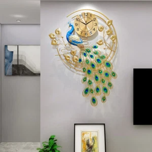 36.6" Luxury Peacock Large Wall Clock 3D Metal Living Room Wall Watch Decor USA - Picture 1 of 12