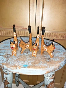 SET OF FOUR HAND PAINTED ALBESIA WOODEN CATS - Picture 1 of 10