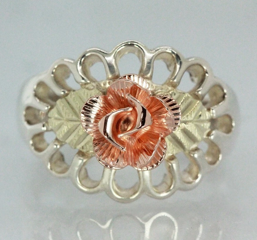 Anillo Landstroms Black Hills Oro Oro Rosa Flor Plata Esterlina Damas Talla 7 Foto 1 de 4