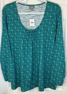 J. Jill Blouse Sz XL Floral Coin Print Pintuck Long Sleeve Relaxed Boho Top NWT - Picture 1 of 8