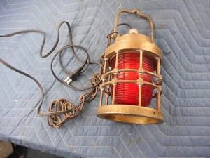Vintage WWII Ship Nautical Red Blackout Light Lamp Brass Glass 9-S-2108-L WORKS - Picture 1 of 13