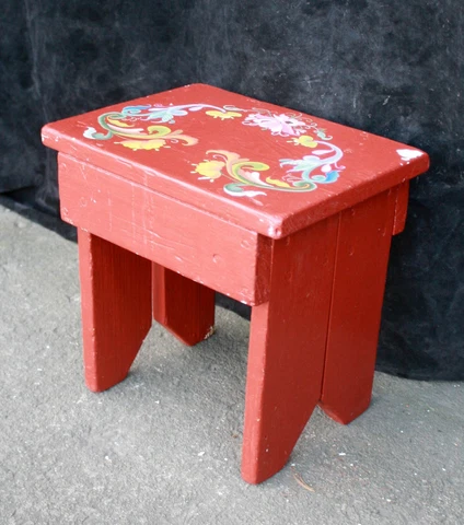 Vintage Old Hand Painted SOLID Wood Wooden Bench Foot Stool Plant Stand Ottoman Cover