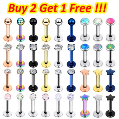 Anillo labial Labret surtido 4-24 piezas acero quirúrgico tragus cartílago monroe perno 16G Foto 1 de 4