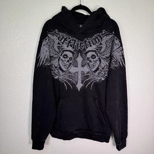 Affliction Misfits Hoodie Sweatshirt Herren XL Flügel Grafik Totenkopf Kreuz Pullover - Bild 1 von 10