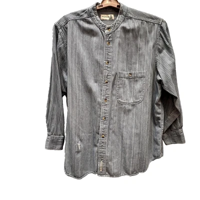 VTG FieldMaster Shirt Mens XL Band Collar Stripe Button Up Casual Shirt Jacket - Image 1 of 4