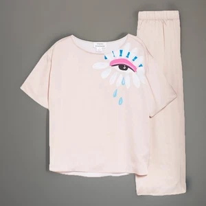 Nordstrom X Cristina Martinez Garden Eye Satin PJ Set Pink Smoke Petal Lash XS - Picture 1 of 13
