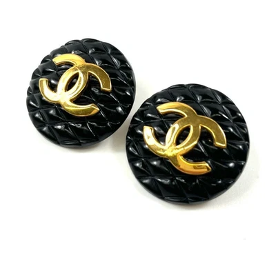 香奈儿 23 CC COCO 耳环 Matelasse 绗缝金色黑色复古正品日本 — 第 1/4 张图片