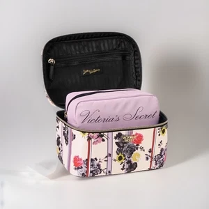 Romantic Blush Floral Stripe Weekender Train Case 2 Piece Set NWT - Picture 1 of 8