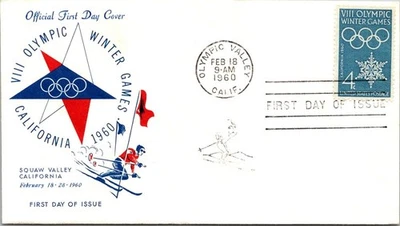 FDC 1960 SC #1146 Squaw Valley CA Cachet - Olympic Valley CA - Single - J21375 - Image 1 of 2