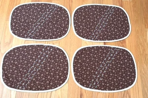 Table mats / 4 quilted placemats brown with white trim, oval 18 x 13 handmade - Picture 1 of 5
