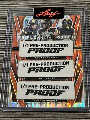 Cody Schrader Theo Wease Luther Burden 2024 Leaf Metal FB 1/1 Pre-Prod Proof - Image 1 of 2