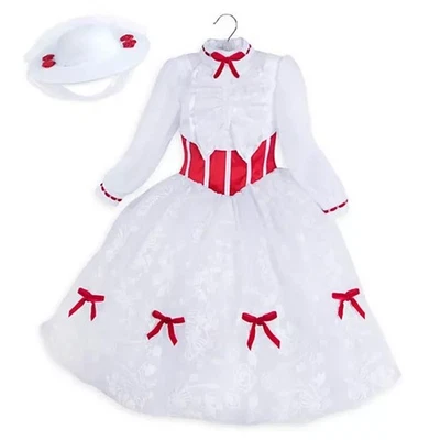 Disney Mary Poppins Girl's Dress Costume & Hat Kids Halloween White Parks Store - Image 1 of 4