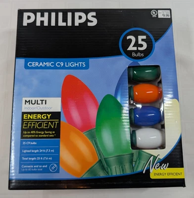 NEW PHILIPS 25 C9 CERAMIC CHRISTMAS LIGHTS MULTI COLOR INDOOR OUTDOOR - Image 1 of 4