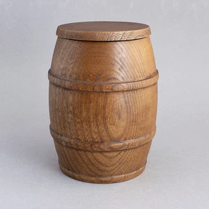 Vintage OAK BARREL Trinket/Stash LIDDED POT Box TURNED WOOD Wooden - 4.5" High - Picture 1 of 4