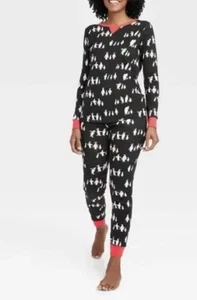 Women’s WonderShop 2pc Winter Penguins Sleep Set Black 4X - Picture 1 of 8