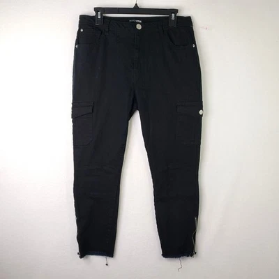 Fashion Nova Black Cargo Pants Womens Sz 13 Distressed Hem Zipper Ankle Utility - Image 1 of 4