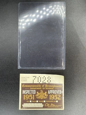 Pegatina de inspección Pennsylvania 1951-1952 con soporte Pa de colección coche camión antiguo Foto 1 de 3