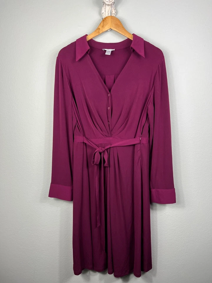 Vestido para mujer London Times talla 14W vWine cuello en V lazo cintura Foto 1 de 4