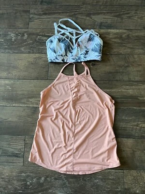 Спортивный бюстгальтер Zella Inner Strength белый цветочный и соответствующий розовый майка размер маленький - Изображение 1 из 4