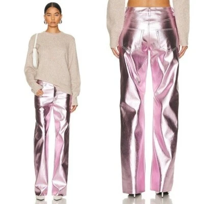 Calça de perna reta couro vegano Alix NYC Jay rosa tamanho: 8 nova com etiquetas - Imagem 1 de 4