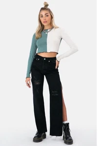 Adika Denim Jeans Distressed Black Denim High Raise Seitenschlitz mit 5 Taschen Gr. M - Bild 1 von 6