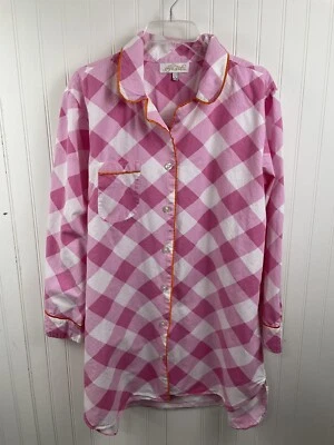 Camisa de dormir Jayes Studio feminina rosa xadrez búfalo manga longa algodão tamanho G - Imagem 1 de 4