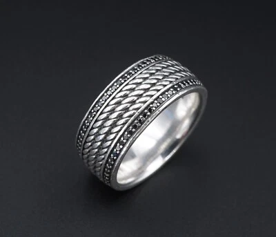 Anillo David Yurman Plata Esterlina Diamante Negro Banda Marítima 9.5mm con Caja RS3340 Foto 1 de 4