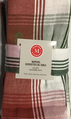 SERVILLETAS MARTHA STEWART (6) ROJO VERDE CUADROS 19 X 19 ALGODÓN POLIÉSTER NUEVO EN PAQUETE Foto 1 de 3